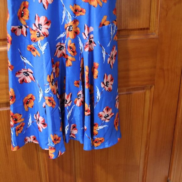 Cece Blue & Orange Tropical Floral Midi Tank Dress 4 - Picture 6 of 10